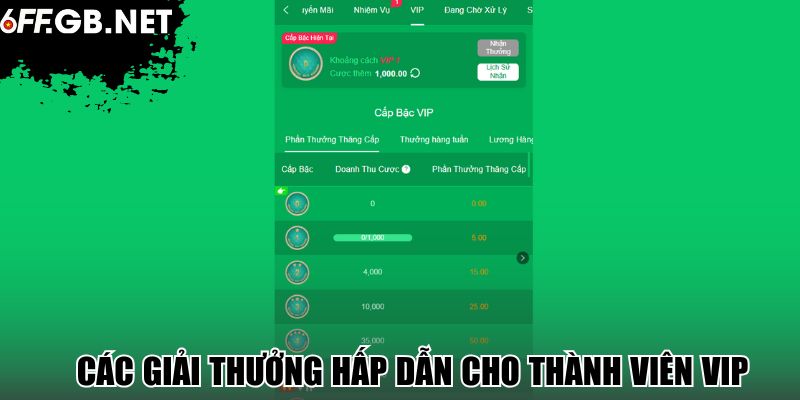 Các giải thưởng hấp dẫn cho thành viên VIP